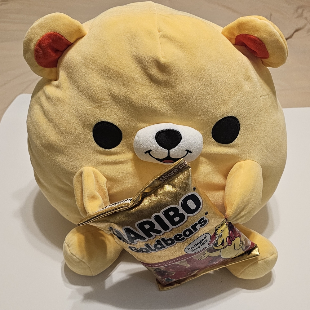 Adorable Yellow Bear Plush with Haribo Goldbears